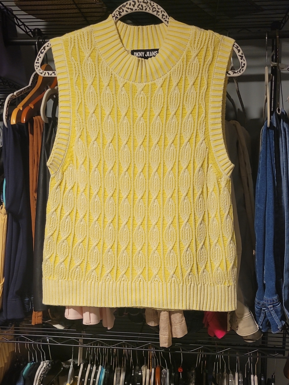 5 For $25 DKNY Yellow and Cream Cable Knit Sweater Vest